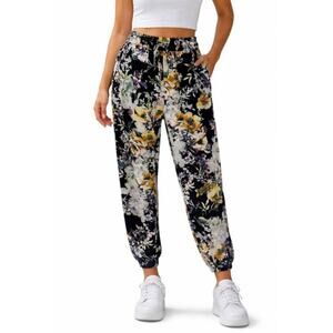 Buffalo David Bitton Floral Joggers Pants Casual Size Small Black Colorful NWOT